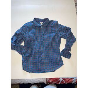 LL Bean Shirt Womens Sz M Colorful Plaid Long‎ Sleeve Button Up A38